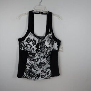 Catherines Black White Floral Swimsuit Top 20W